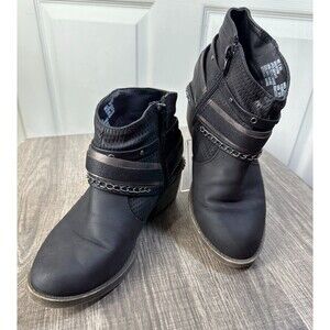 Kohls RedBud Ankle Boot Womens 6 Medium Black Faux Leather Biker Rock Goth Rebel